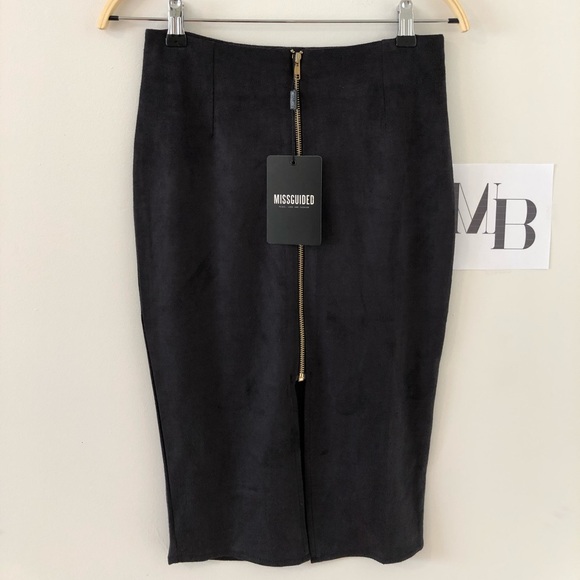 MISSGUIDED Suede Pencil Skirt- NEW - Picture 1 of 2